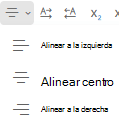 Menú Alinear en Outlook en la Web.
