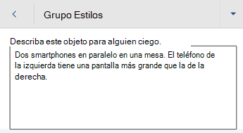 Cuadro de diálogo Texto alternativo en Word para Android.