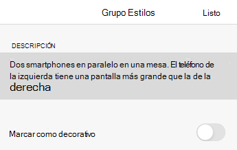 Cuadro de diálogo Texto alternativo en Word para iOS.