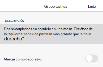Cuadro de diálogo Texto alternativo en PowerPoint para iOS.