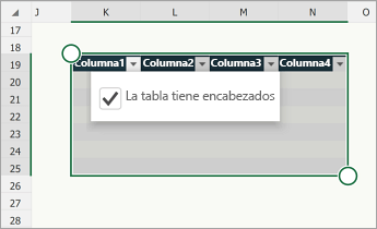 Tabla con la casilla de verificación La tabla tiene encabezados seleccionada