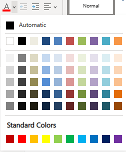 El menú Color de fuente en OneNote para la Web.