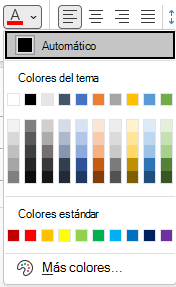 Menú Color de fuente en Outlook.