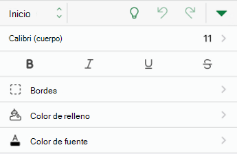 Opciones de formato de fuente en Excel para iOS