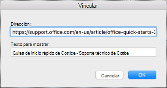 Cuadro de diálogo Hipervínculo en dispositivos Mac.