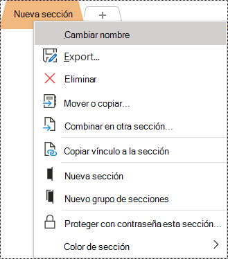 Captura de pantalla del menú contextual con la opción Cambiar nombre seleccionada.
