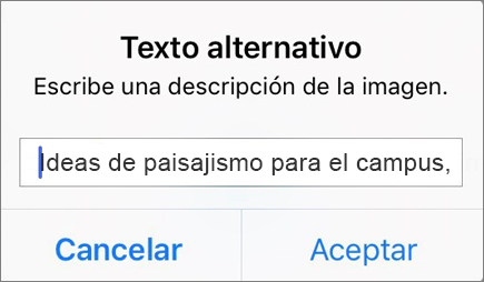 Menú de texto alternativo para imagen de Outlook para iOS