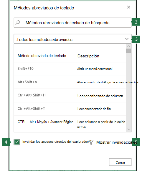 Invalidar accesos directos del explorador en Excel para el cuadro de diálogo web.