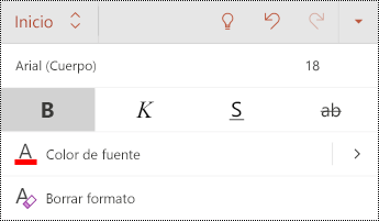 Menú Fuente en PowerPoint para Android.