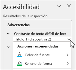 Detalles de la acción recomendada