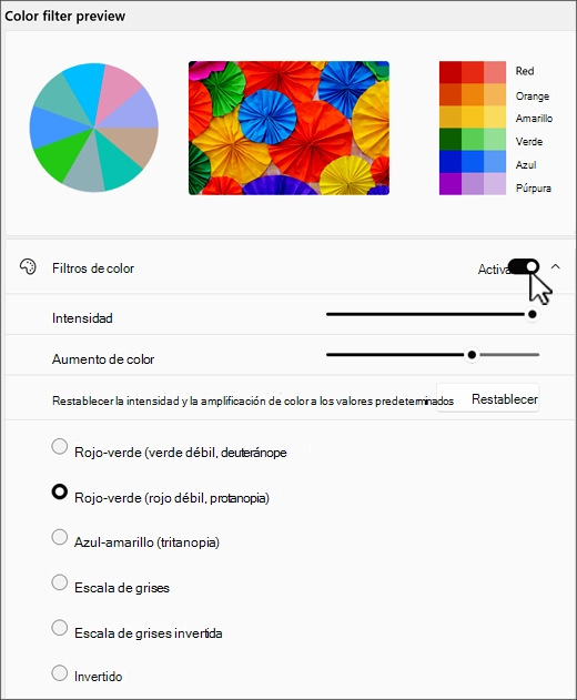 Windows 11 configuración de filtro de color