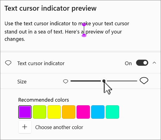 configuración del indicador de Windows 11 cursor de texto