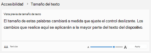 Windows 11 control deslizante Tamaño del texto