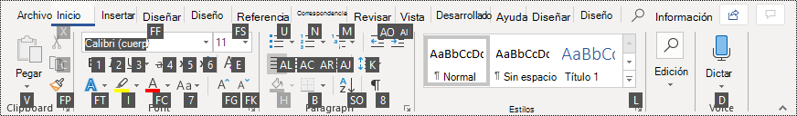 KeyTips en la cinta de opciones de Word 365