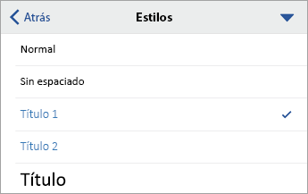Comando de estilos con el Título 1 seleccionado