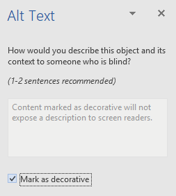 Panel de Texto alternativo para elementos decorativos en Word para Win32