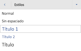 Word para Android menú estilos de título