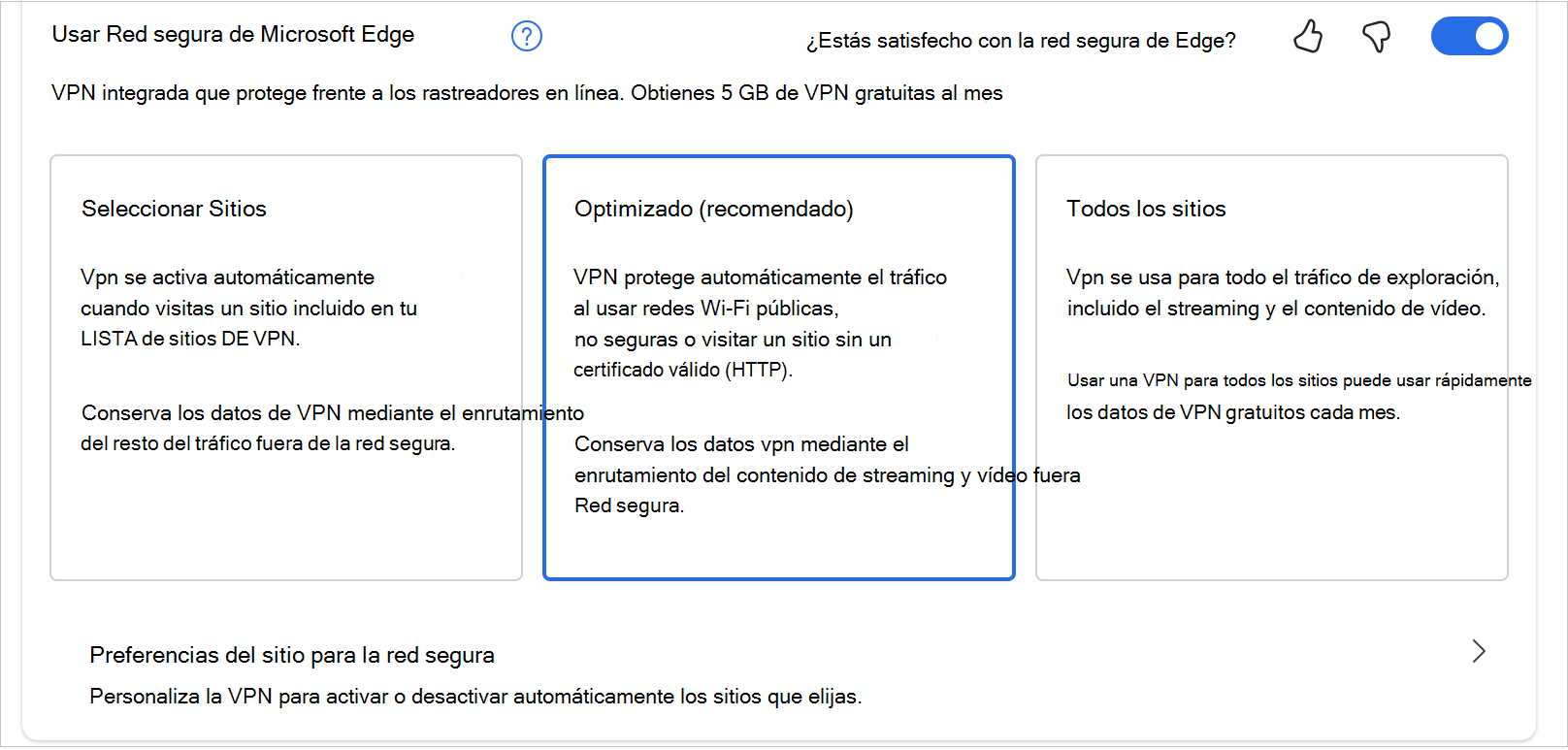 Captura de pantalla de las opciones de MicrosoftEdgeSecureNetwrok