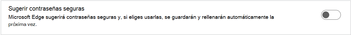 Captura de pantalla de Sugerir contraseñas seguras.