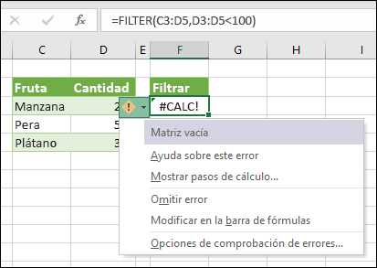 #CALC! error: matriz vacía
