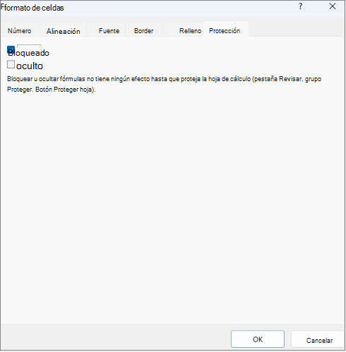 Captura de pantalla del cuadro Bloqueado en la pestaña Protección.
