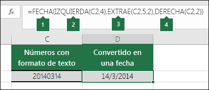Convertir cadenas de texto y números en fechas