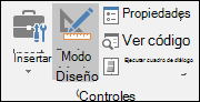 Modo de diseño en la cinta de opciones