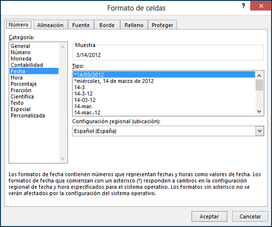 Dar formato a una celda como fecha