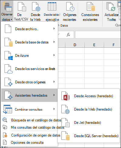 Obtener & opciones de menú de transformación heredadas