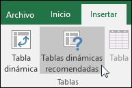 Vaya a Insertar > tablas dinámicas recomendadas para que Excel cree una tabla dinámica
