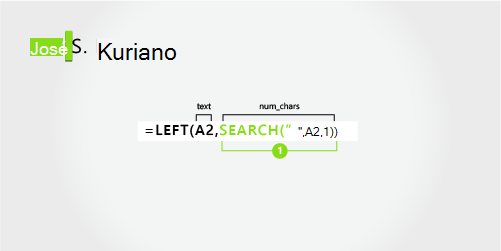 Fórmula para separar un nombre y apellido, más la inicial del segundo nombre