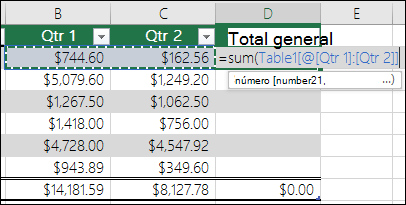Agregar una fórmula única en una celda de tabla que se autocompletar para crear una columna calculada
