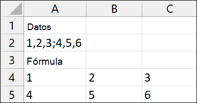 Ejemplo 2 de TextSplit de Excel