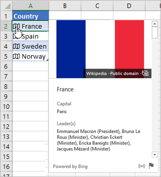 Celda con el registro vinculado de Francia; cursor haciendo clic en el icono; se muestra la tarjeta