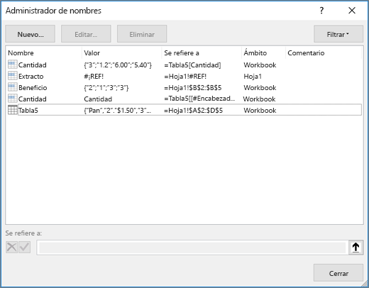 Cuadro de diálogo Administrador de nombres