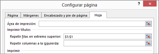 Pestaña Hoja en el cuadro de diálogo Configurar página
