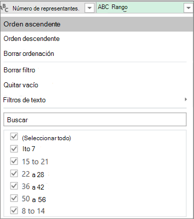 Usar el filtro automático para ver los intervalos creados