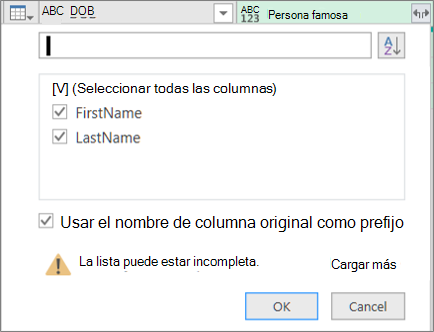 Hacer clic en Expandir para una columna de registro estructurada