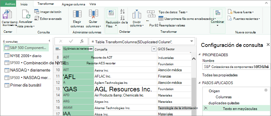 Interfaz de usuario de configuración de consulta