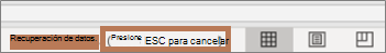 Mensaje que se muestra al actualizar y al comando que se usa para detener la actualización (ESC)
