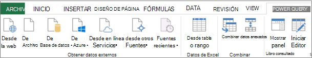 Cinta de opciones de Excel 2013 Power Query