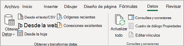 cinta de opciones de Excel 2016 Power Query
