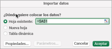 Cuadro de diálogo Importar datos que se usa para buscar los datos