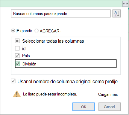 expandir la tabla estructurada a la tabla de consulta
