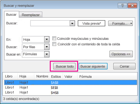 Buscar todas las celdas combinadas