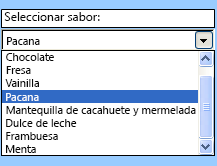 Ejemplo de un control de cuadro combinado de formulario