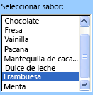 Ejemplo de un control de cuadro de lista de formulario