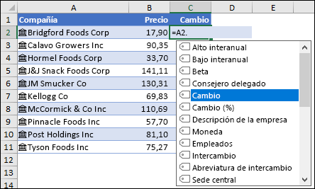 Tipo de datos vinculado para Cotizaciones