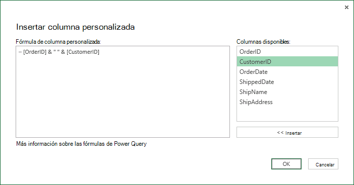 Especifique una fórmula de columna personalizada para combinar valores de columna.