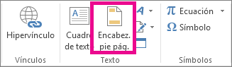 Opción Encabezado & pie de página en la pestaña Insertar